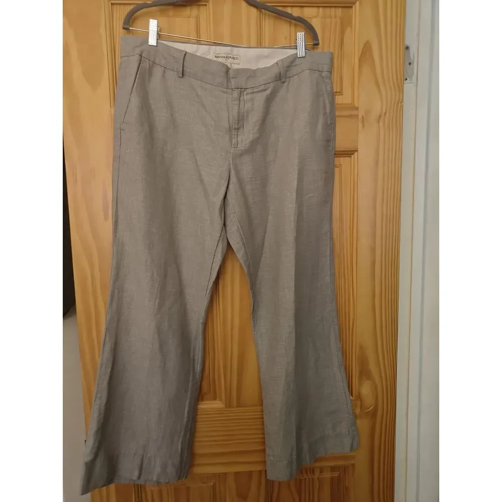 Banana Republic Harrison Slate Gray Linen Wide Leg Trouser Pants Size 14 Career